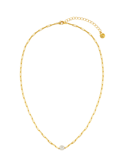 Orelia Stationed Pearl & Chain Link Necklace, Gold - view 2, Gold