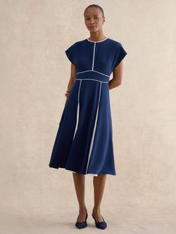 Hobbs Viola Colour Block Godet Dress, Midnight/Cream, Midnight/Cream