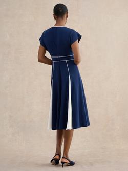 Hobbs Viola Colour Block Godet Dress, Midnight/Cream - view 2, Midnight/Cream