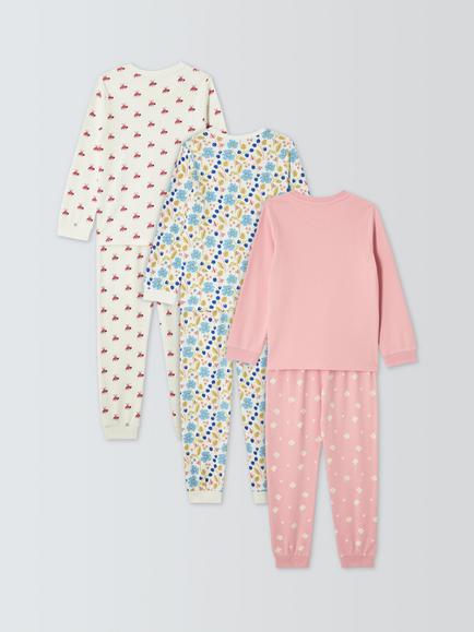 John Lewis Kids' Flowers Pyjamas, Pack of 3, Pink - view 2, Pink
