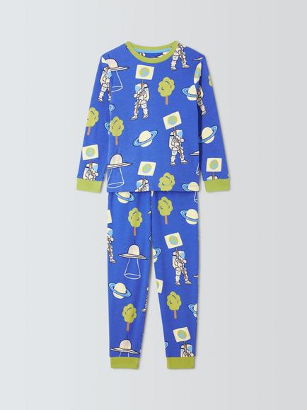 John Lewis Kids' Astronaut Pyjamas, Blue - view 2, Blue
