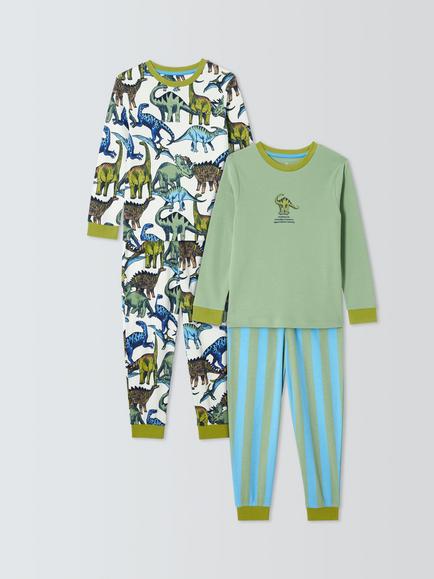 John Lewis Kids' Dinosaur Pyjamas, Pack of 2, Green, Green