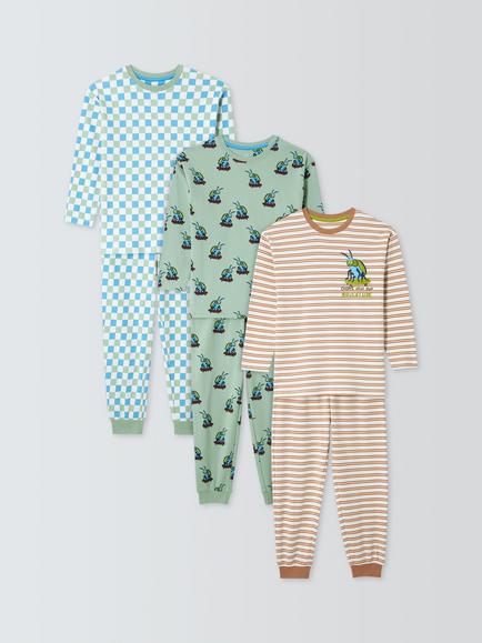John Lewis Kids' Bugs Pyjamas, Pack of 3, Green, Green