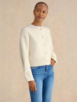 Hobbs Abbott Button Sleeve Cardigan, Ivory, Ivory