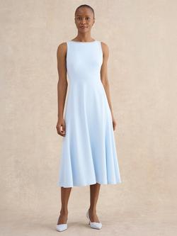 Hobbs Beatrix Embellished Neck Midi Dress, Pale Blue, Pale Blue
