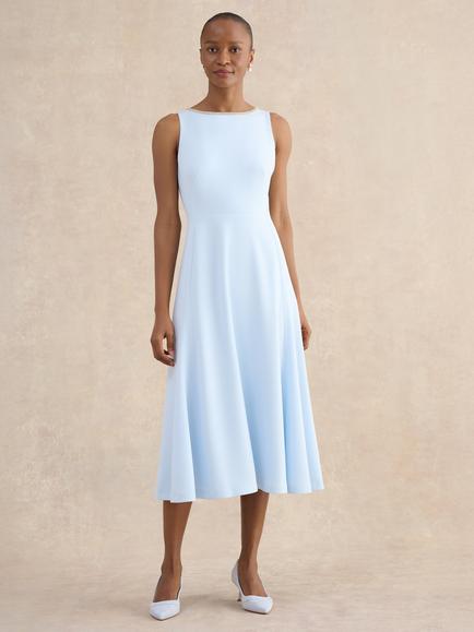Hobbs Beatrix Embellished Neck Midi Dress, Pale Blue, Pale Blue