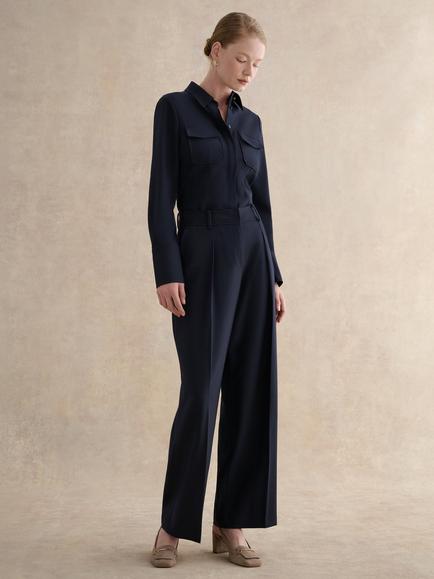 Hobbs Dannie Wide Leg Tailored Trousers, Navy, Navy
