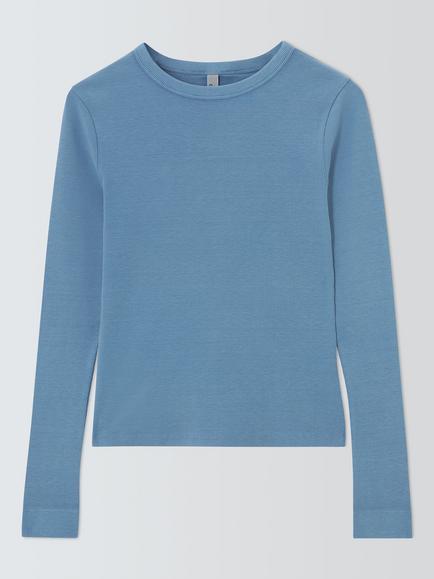 AND/OR Ribbed Stretch Cotton Long Sleeve Top, Blue