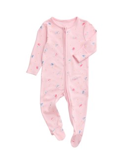 MORI Baby Enchanted Bunny Clever Zip Sleepsuit, Pink Bunny, Pink Bunny