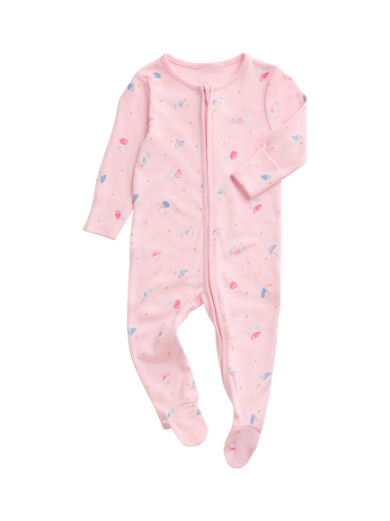 MORI Baby Enchanted Bunny Clever Zip Sleepsuit, Pink Bunny, Pink Bunny