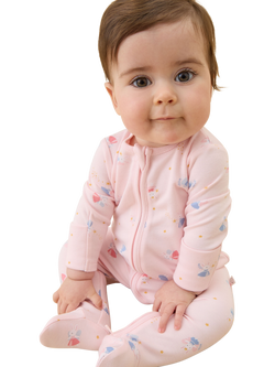 MORI Baby Enchanted Bunny Clever Zip Sleepsuit, Pink Bunny - view 2, Pink Bunny