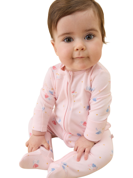 MORI Baby Enchanted Bunny Clever Zip Sleepsuit, Pink Bunny - view 2, Pink Bunny