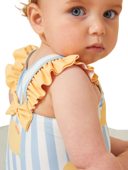 MORI Baby Lemon & Stripe Print Swimsuit, Lemon & Blue Stripe - view 2, Lemon & Blue Stripe