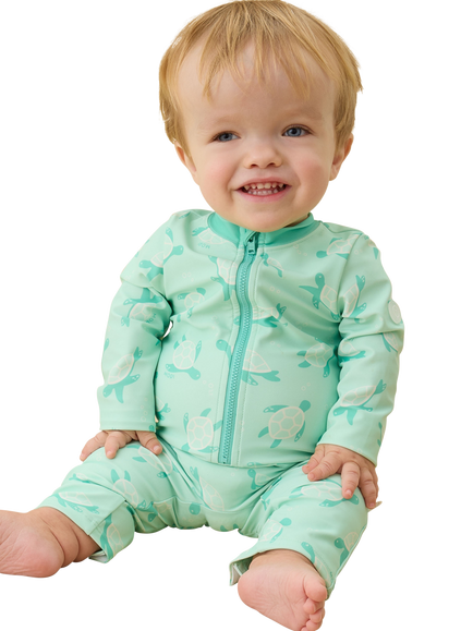 MORI Baby Sunsafe Sea Turtle Print Swimsuit, Turquoise - view 2, Turquoise