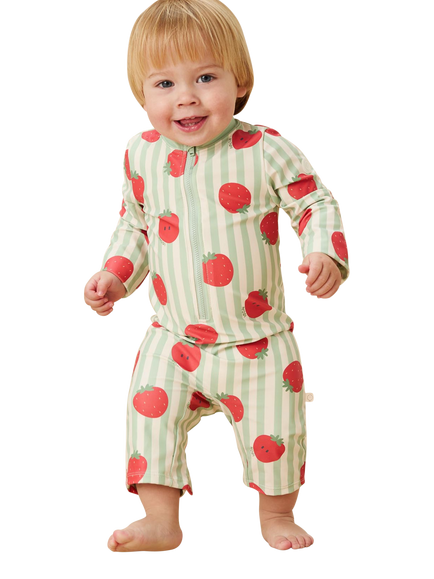 MORI Baby Sunsafe Strawberry & Stripe Print Swimsuit, Multi - view 2, Multi
