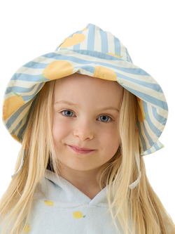 MORI Baby Lemon & Stripe Floppy Sun Hat, Lemon & Blue Stripe - view 2, Lemon & Blue Stripe