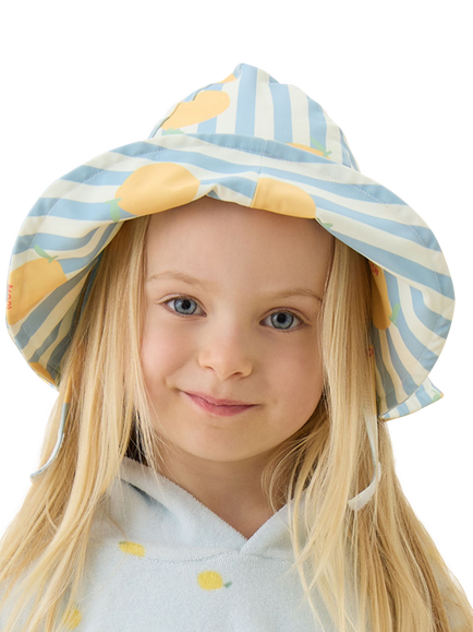 MORI Baby Lemon & Stripe Floppy Sun Hat, Lemon & Blue Stripe - view 2, Lemon & Blue Stripe