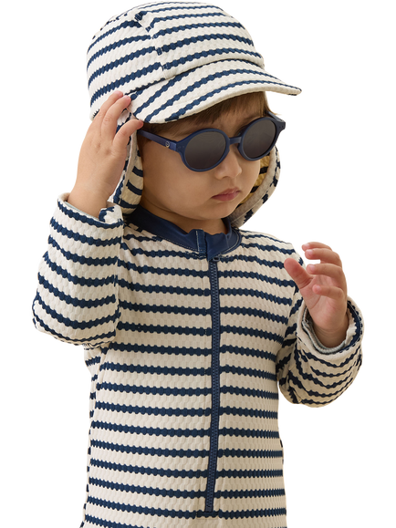MORI Baby Sunsafe Wave Print Swim Hat, Dark Blue Stripe - view 2, Dark Blue Stripe