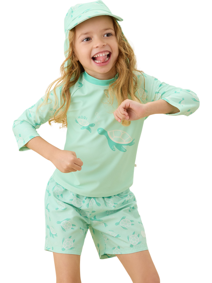 MORI Baby Sea Turtle Print Swim Shorts, Turquoise - view 2, Turquoise