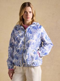 Joules Rainly Toile Print Waterproof Packable Raincoat, Cream/Blue, Cream/Blue