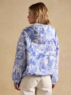 Joules Rainly Toile Print Waterproof Packable Raincoat, Cream/Blue - view 2, Cream/Blue