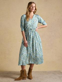 Joules Adele V-Neck Floral Midi Dress, Green, Green