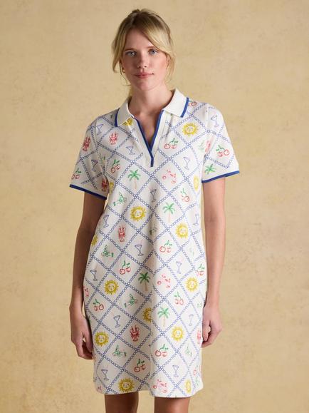 Joules Tile Print Mini Dress, Cream, Cream