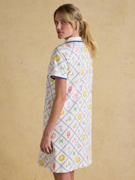 Joules Tile Print Mini Dress, Cream - view 2, Cream
