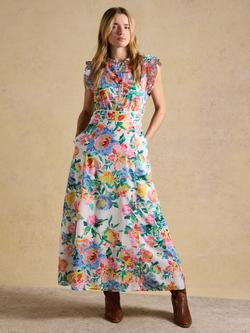 Joules Floral Frill Sleeve Maxi Dress, Multi/White, Multi/White