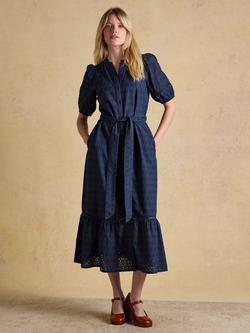 Joules Broderie Anglaise Belted Midi Dress, Navy, Navy