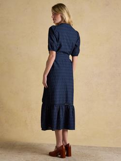 Joules Broderie Anglaise Belted Midi Dress, Navy - view 2, Navy
