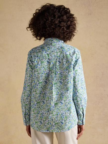 Joules Floral Boyfriend Fit Cotton Poplin Shirt, Green - view 2, Green