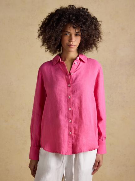 Joules Anna Long Sleeve Linen Shirt, Pink, Pink