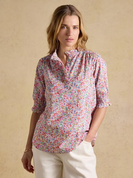 Joules Melanie Floral Frill Top, Multi, Multi