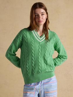 Joules Dibbly Cable Knit Cricket Jumper, Green, Green