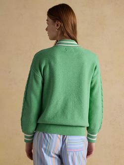 Joules Dibbly Cable Knit Cricket Jumper, Green - view 2, Green