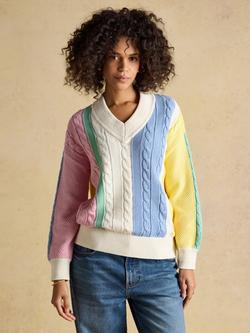 Joules Dibbly Stripe Cable Knit Cricket Jumper, Multi, Multi