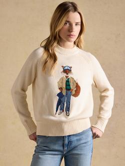 Joules Crew Neck Jonty Fox Intarsia Jumper, Cream, Cream