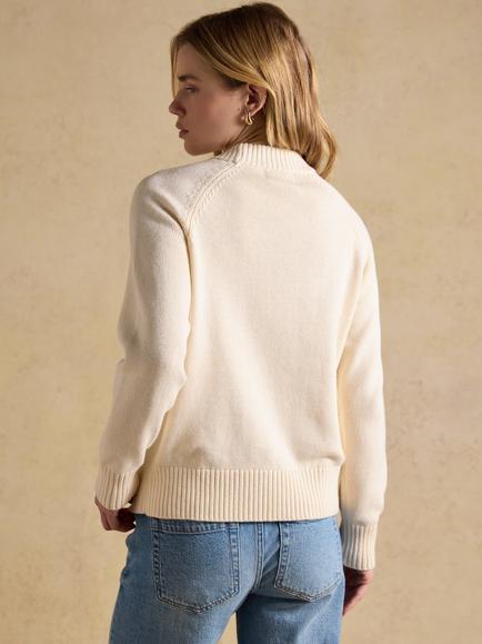 Joules Crew Neck Jonty Fox Intarsia Jumper, Cream - view 2, Cream