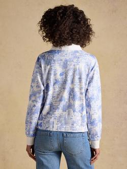 Joules Toile Print Rugby Shirt, Blue/White - view 2, Blue/White