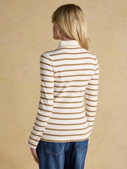 Joules Fairfield Jonty Stripe Polo Shirt, Tan Brown - view 2, Tan Brown