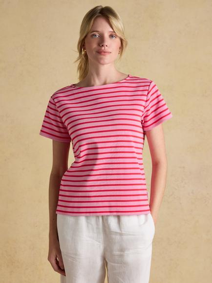 Joules Harbour Breton Stripe T-Shirt, Pink, Pink