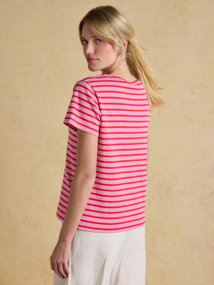 Joules Harbour Breton Stripe T-Shirt, Pink - view 2, Pink