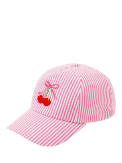 Angels by Accessorize Kids' Embroidered Cherry Striped Cap, Pink, Pink