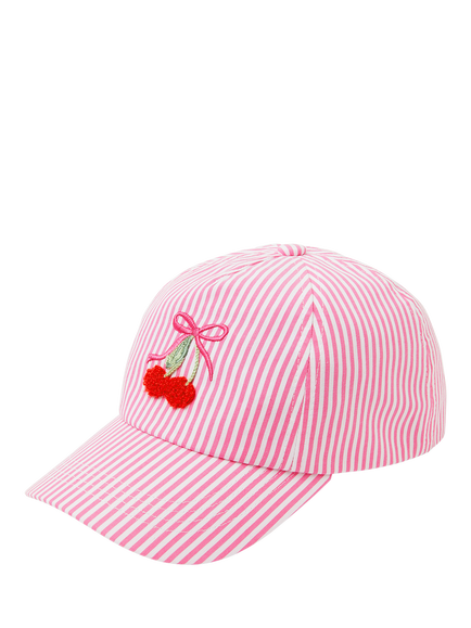 Angels by Accessorize Kids' Embroidered Cherry Striped Cap, Pink, Pink