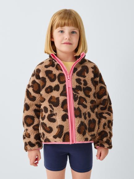 John Lewis Kids' Leopard Jacquard Borg Fleece Zip Through Jacket, Multi, Multi