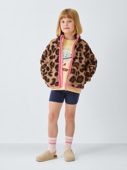 John Lewis Kids' Leopard Jacquard Borg Fleece Zip Through Jacket, Multi - view 2, Multi
