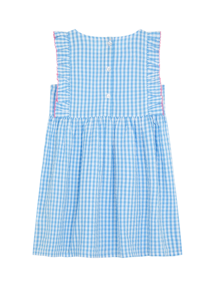 Angels by Accessorize Kids' Sleeveless Gingham Cherry Pocket Dress, Blue - view 2, Blue