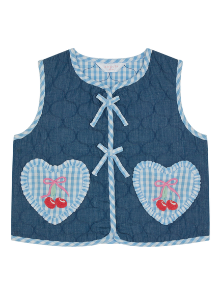 Angels by Accessorize Kids' Quilted Cherry Gilet, Navy/Multi, Navy/Multi
