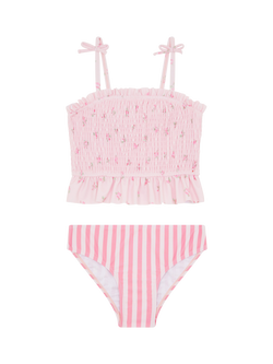 Angels by Accessorize Kids' Ditsy Stripe Tankini, Pink/White, Pink/White